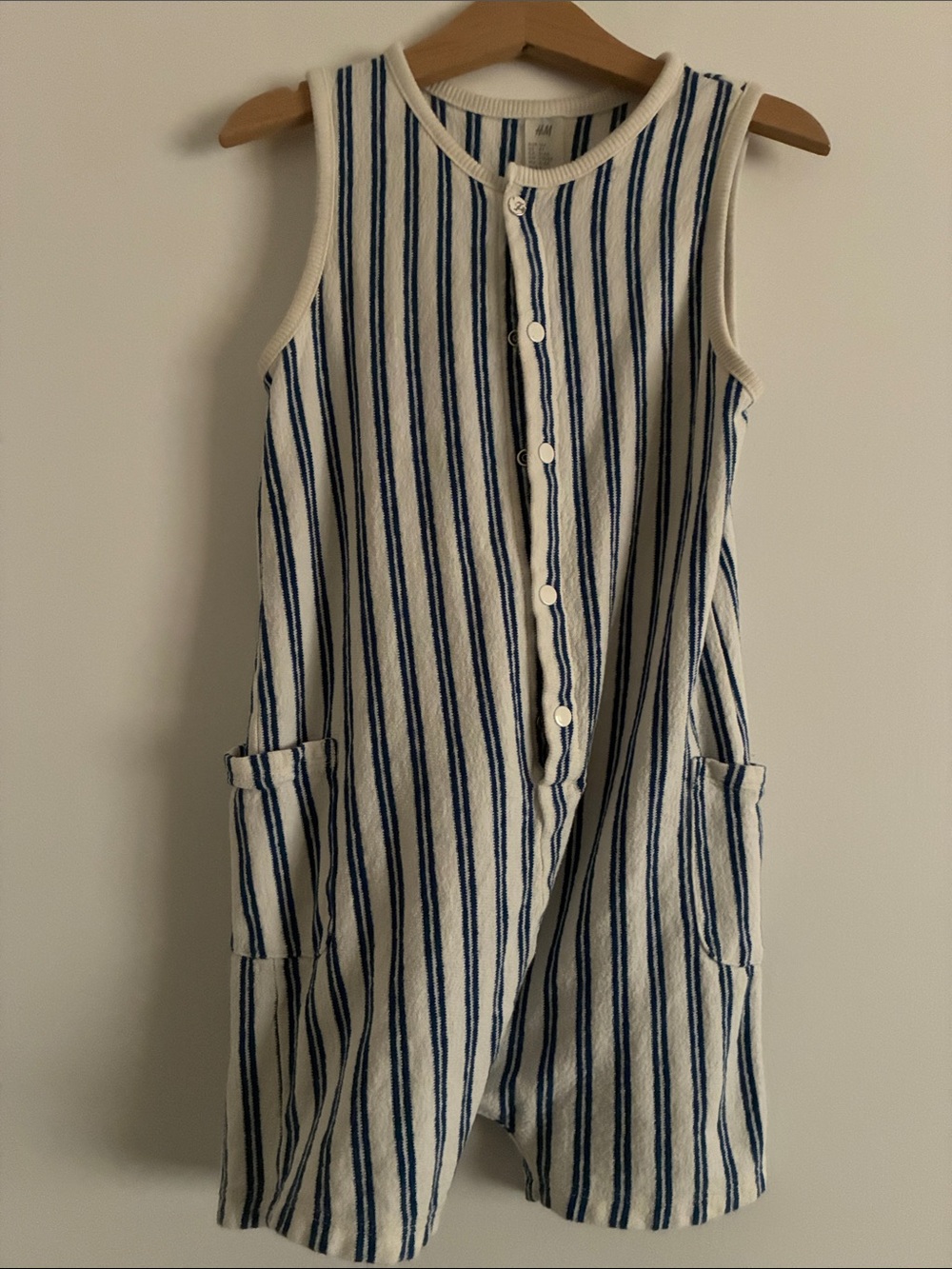 H&M Cream and Blue Striped Button-Front Girls' Casual Dress